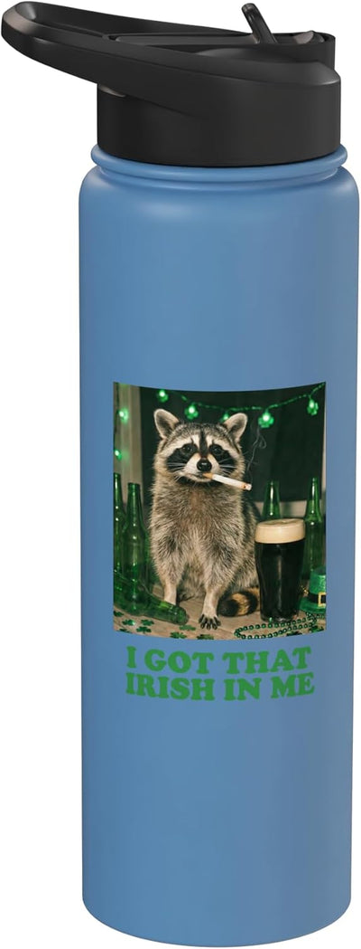 Botella de agua acero inoxidable aislada con zorro fumando Día de San Patricio