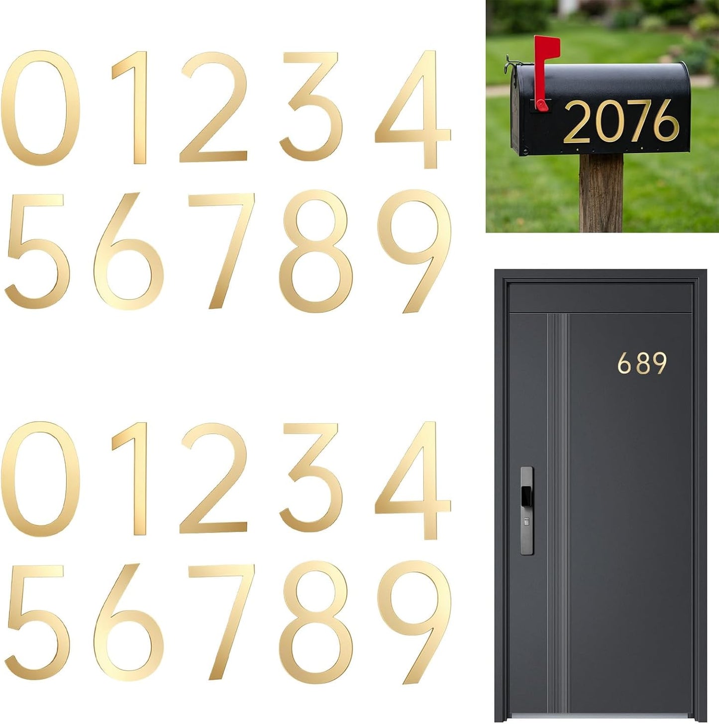 20 Pzas Números Correo Acrílico Dorado Autoadhesivos