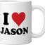 Taza cerámica personalizada I Heart Jason en blanco