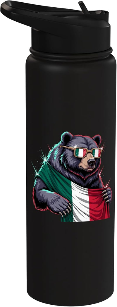 Botella agua acero inox aislada bandera italiana