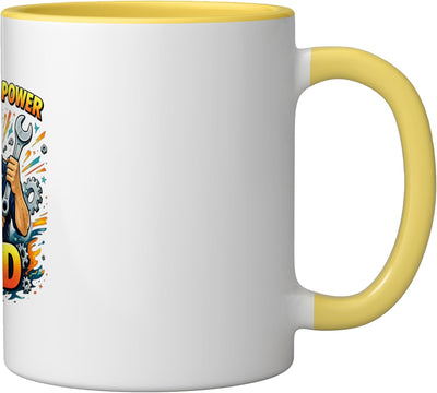 Taza Cerámica Estilo Taller Mecánico Amarillo Blanco