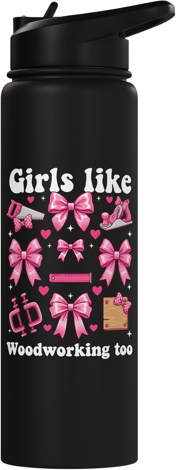 Botella de agua acero inoxidable aislada rosa para talleres de madera