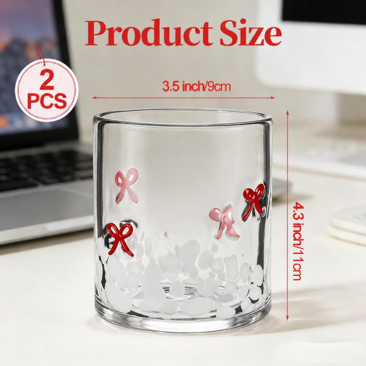 2 Vases Vidrio Doble Antiguo Lazo Rojo 16oz Bebida Fiesta