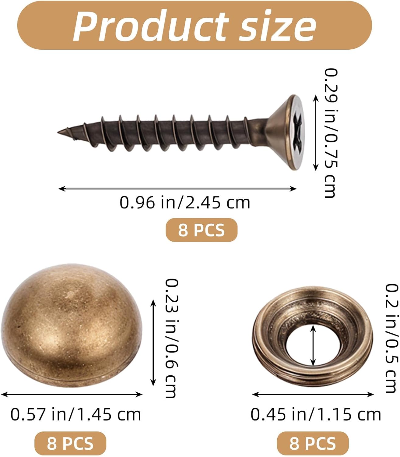 Tornillos latón con tapas decorativas 0.591pulg