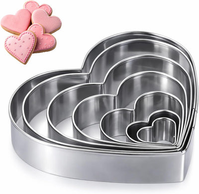 7 Moldes Fondant Acero Inox Corazón para Hornear