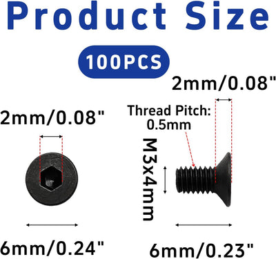 100 Pzas Tornillos Hexagonales M3-0.5x6mm Acero Carbono 10.9 Negro