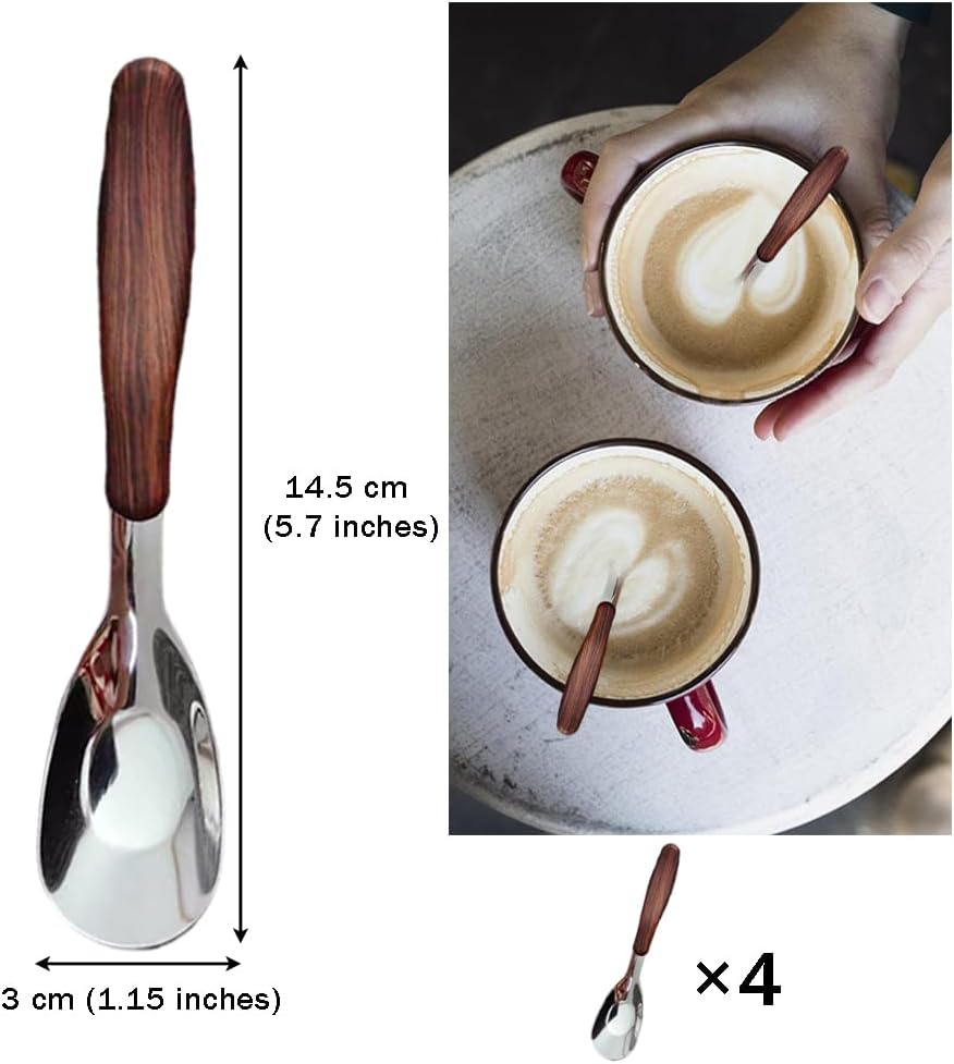 Juego de cucharaditas de madera y acero inoxidable retro para el hogar