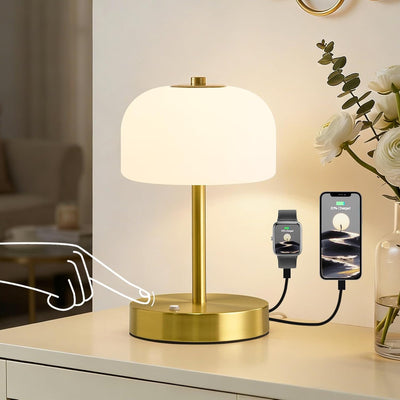 Lámpara Mesa Dorada Control Táctil 9pulg Puertos USB LED Regulable