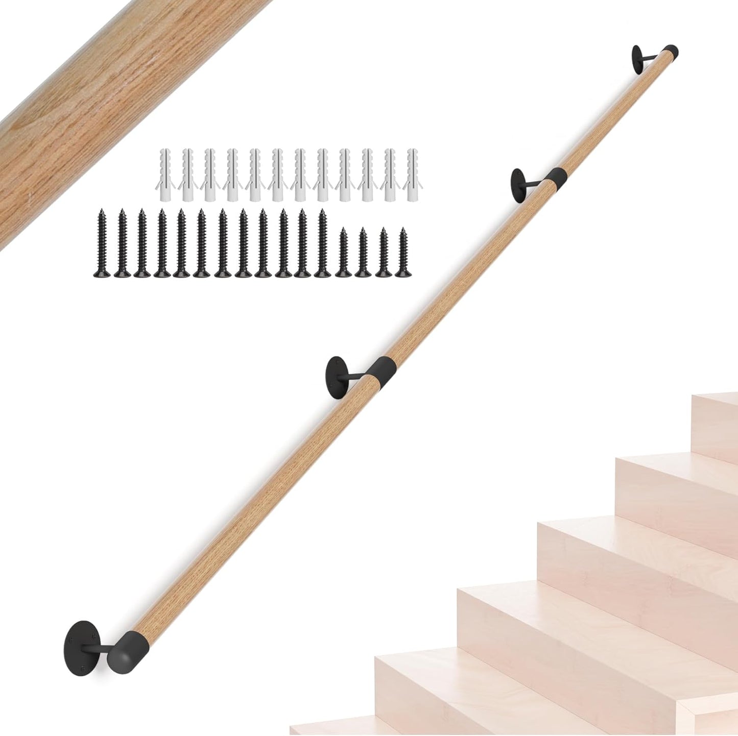 Barandilla redonda madera 10ft escalera interior antideslizante