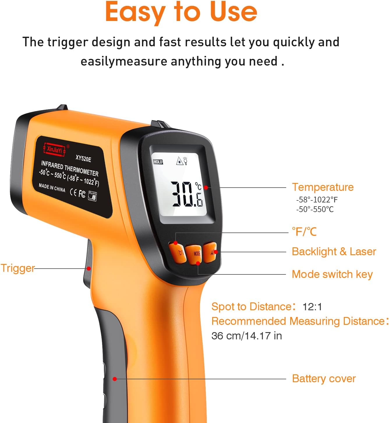 Termómetro infrarrojo láser para horno cocina barbacoa -58~1022°F amarillo
