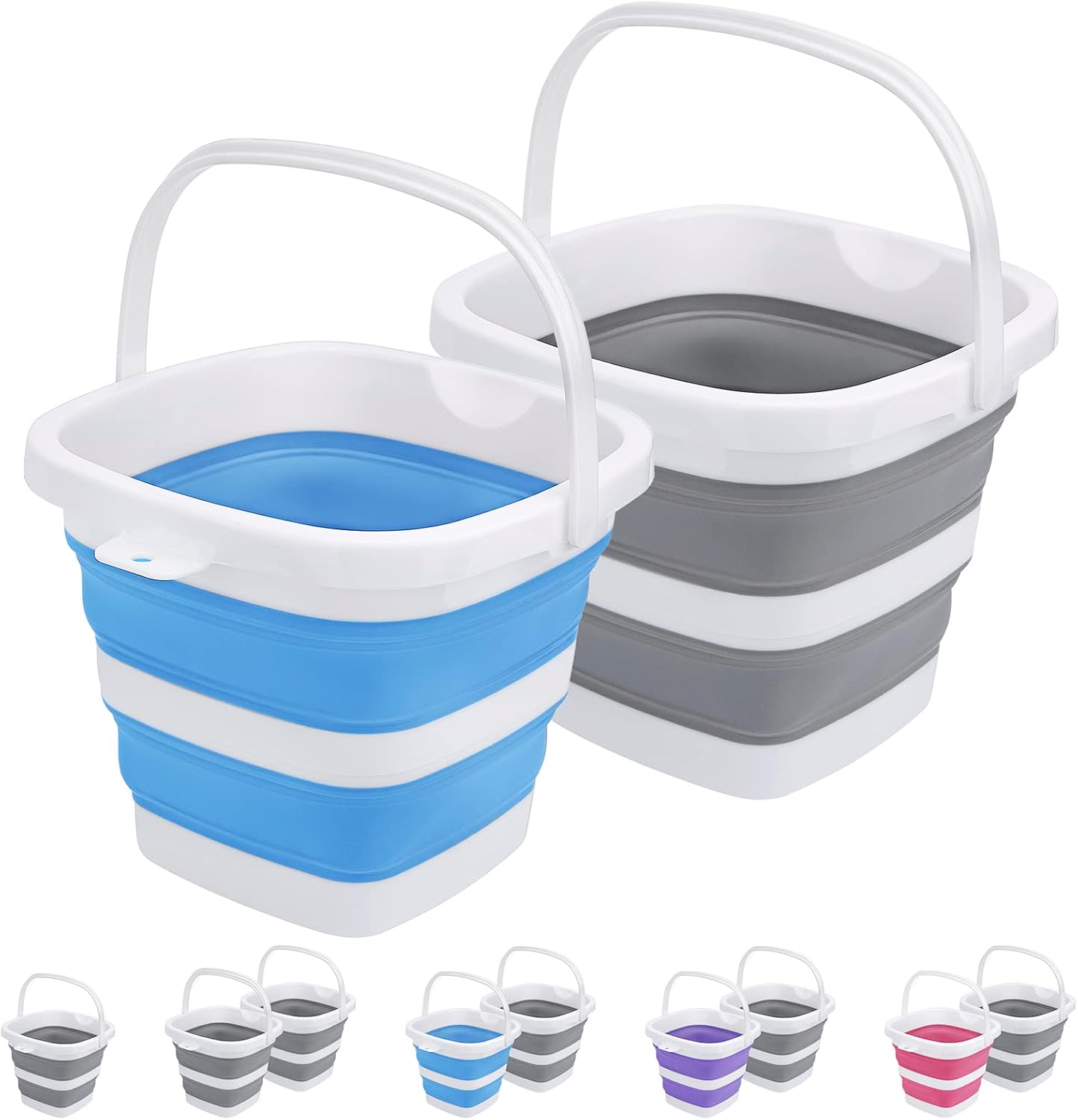 2 Cubos Plegables 5L Plástico Hogar Camping Gris Azul