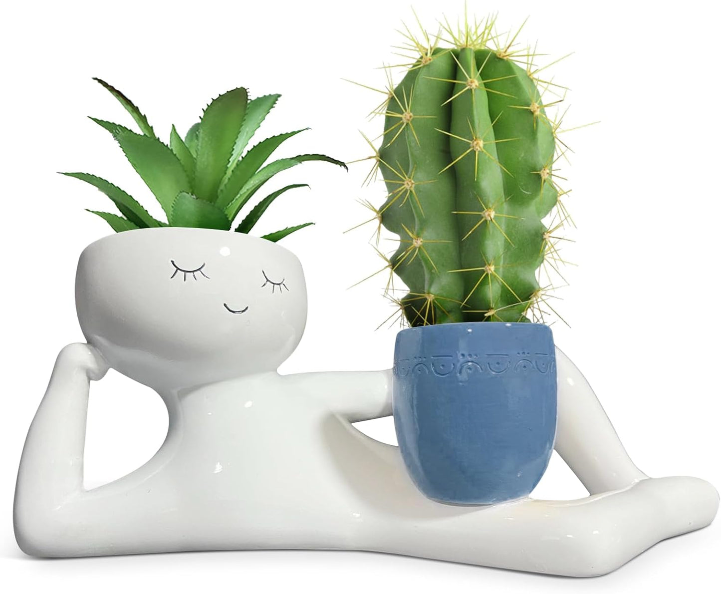 Maceta Smily con drenaje decoración hogar jardín azul