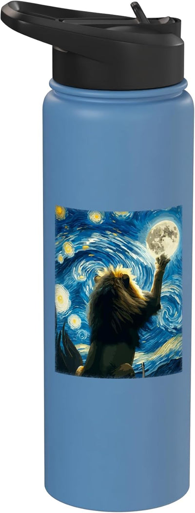 Botella de agua aislada estilo Van Gogh Cartoon Lion