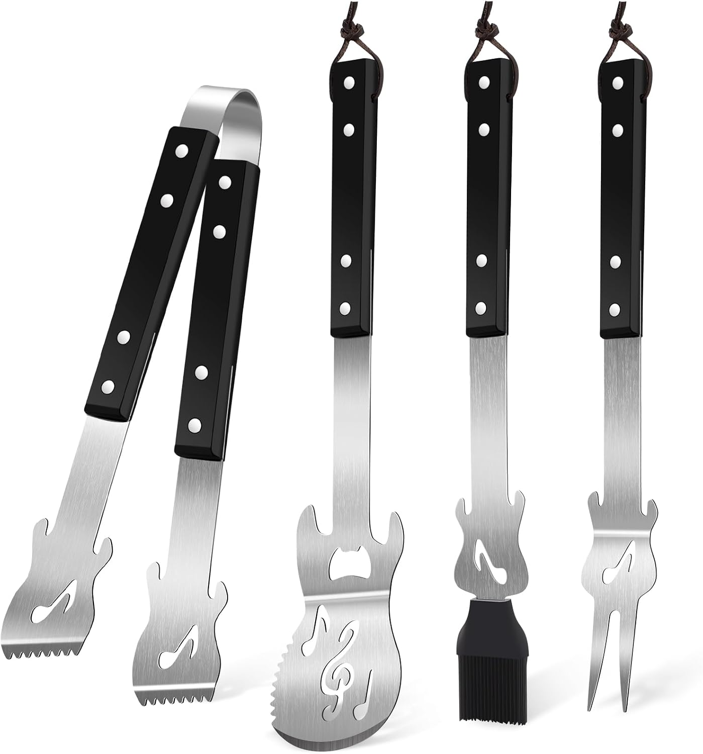 Set 4 Pzas Parrilla Guitarra Espátula Acero Inox