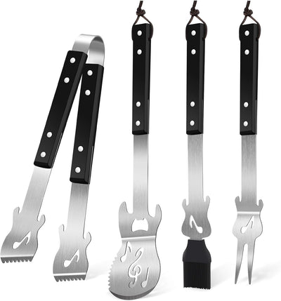 Set 4 Pzas Parrilla Guitarra Espátula Acero Inox