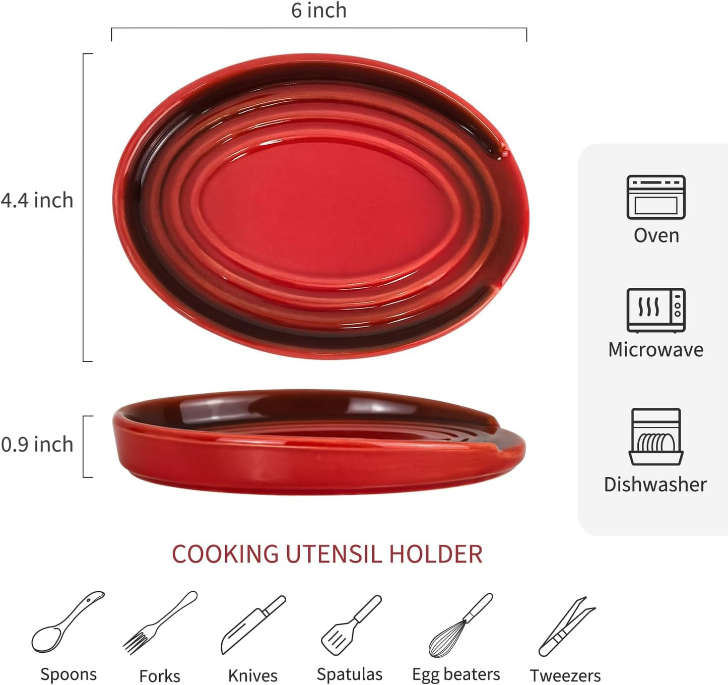 Soporte para cuchara cerámica rojo moderno de 6 pulgadas para encimera