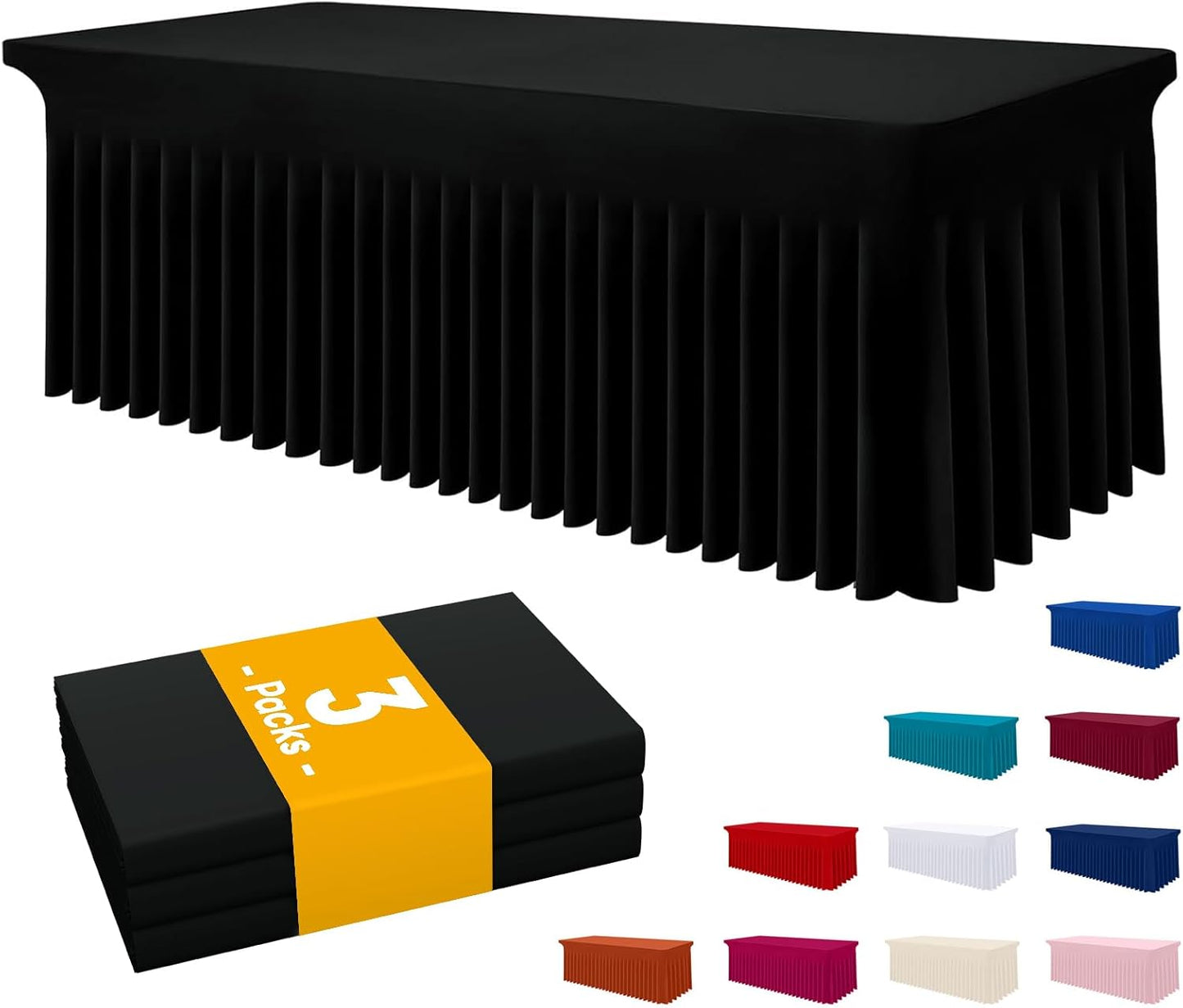 3 Pzas Mantel Elastano Mesa Rectangular 6ft Negro
