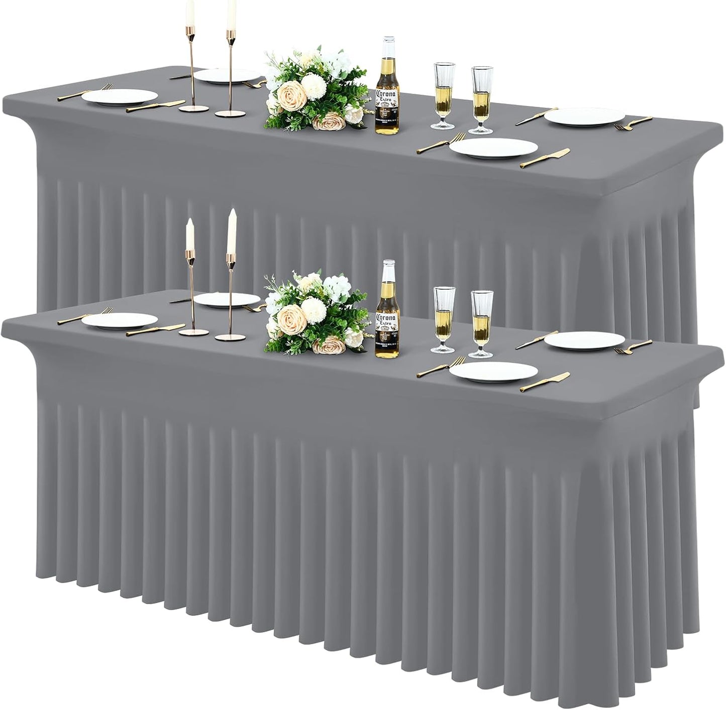 2 Manteles Elastano Ajustable 8ft Falda Mesa Resistente Gris