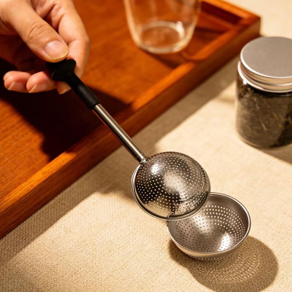 Colador de té de acero inoxidable con mango de silicona y malla fina