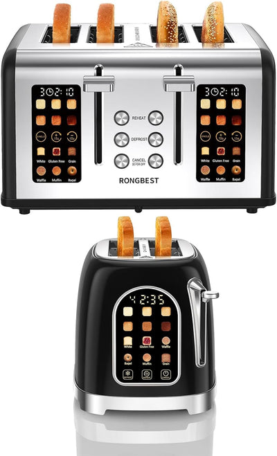 Tostador 2 rebanadas acero inox retro con pantalla tactil 6 niveles