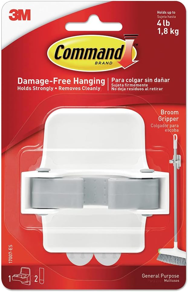 Tiras Command Pinza Escoba Blanca y Gris