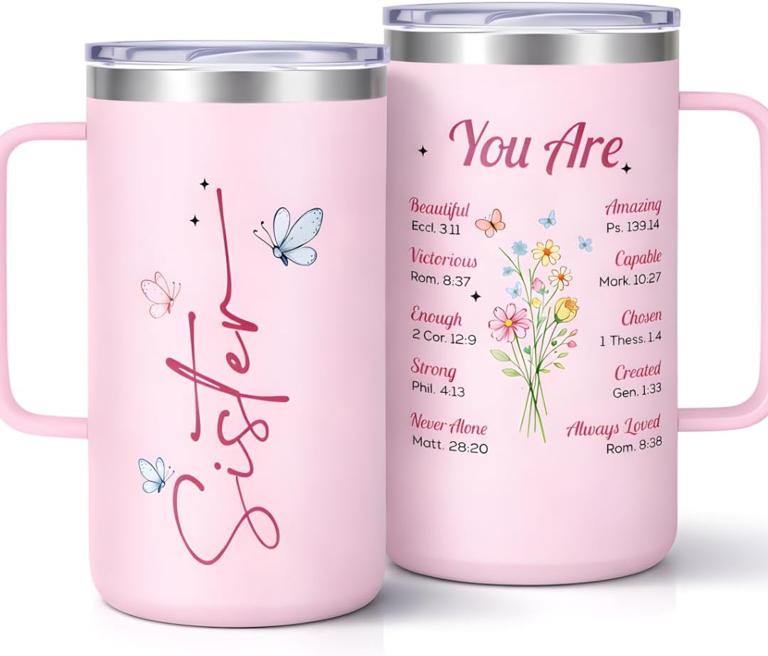 Taza de café aislada de acero inoxidable con letras coloridas y diseño floral