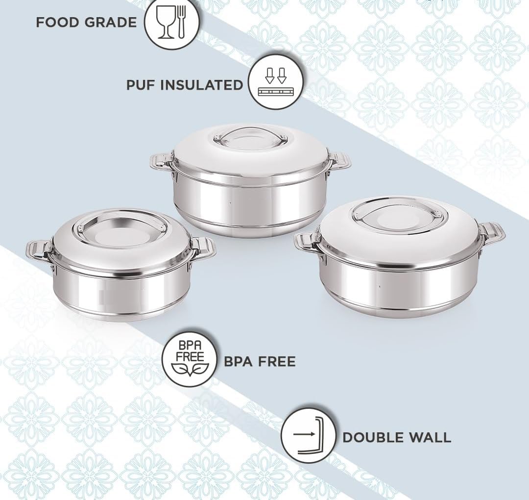 Cacerola acero inox térmica set 3 500-1500ml plata