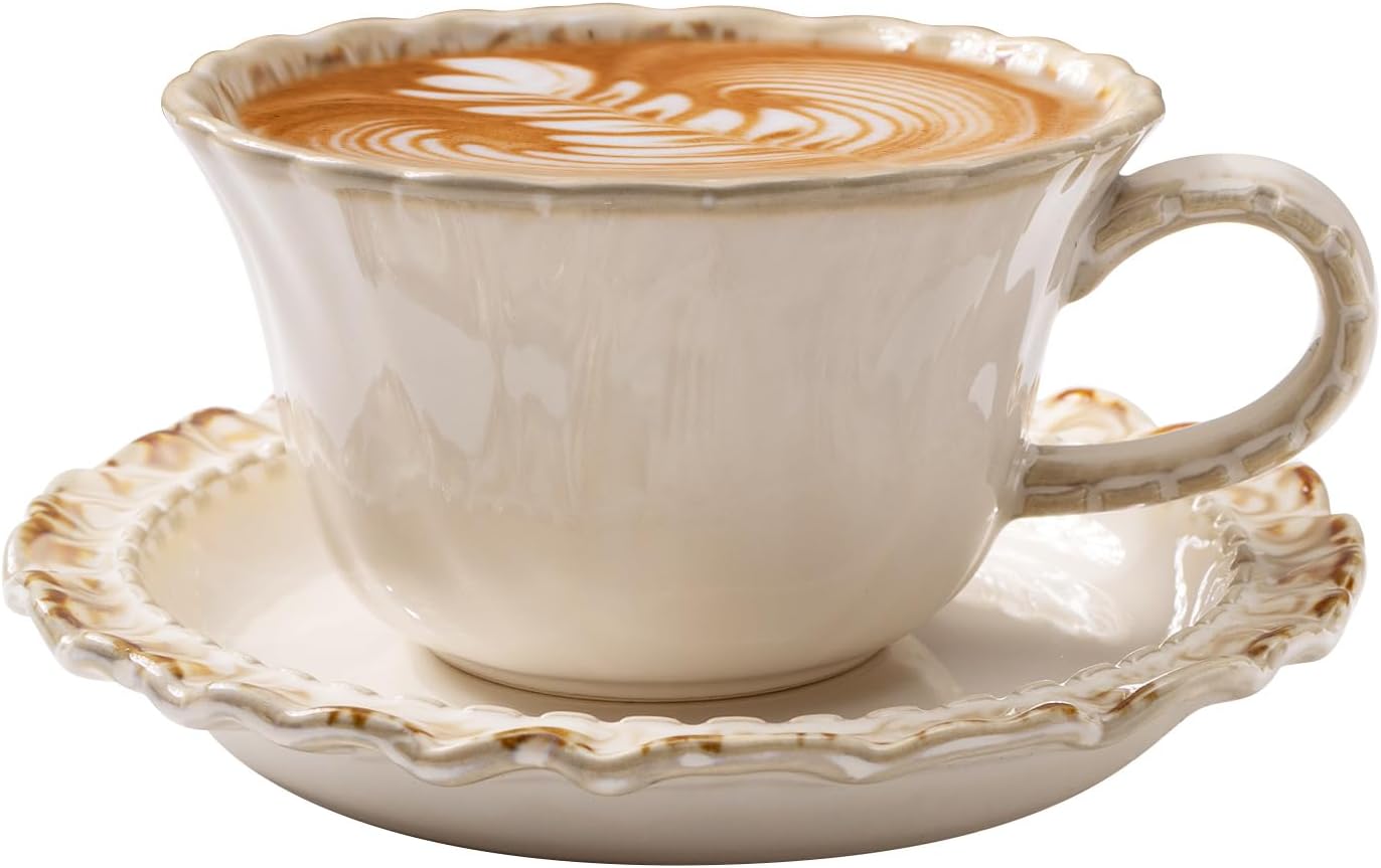 Set Taza Café y Platillo Porcelana Vintage 12oz