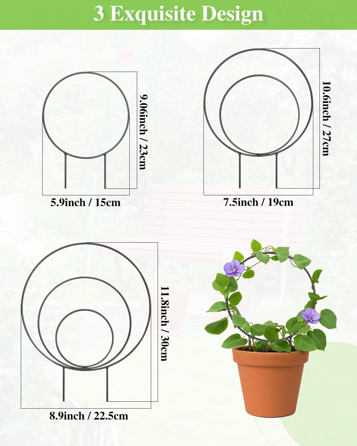 3 Pzas Enrejado Metal Negro para Plantas Interior