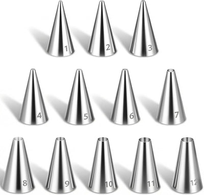 Set 12 Puntas Glaseado Acero Inox para Magdalenas y Pasteles