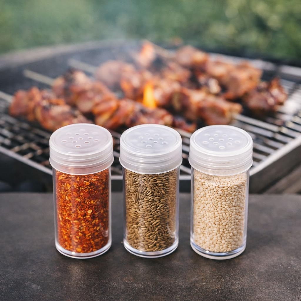Paquete de 30 mini tarros de especias de plástico de 1 oz con tamices