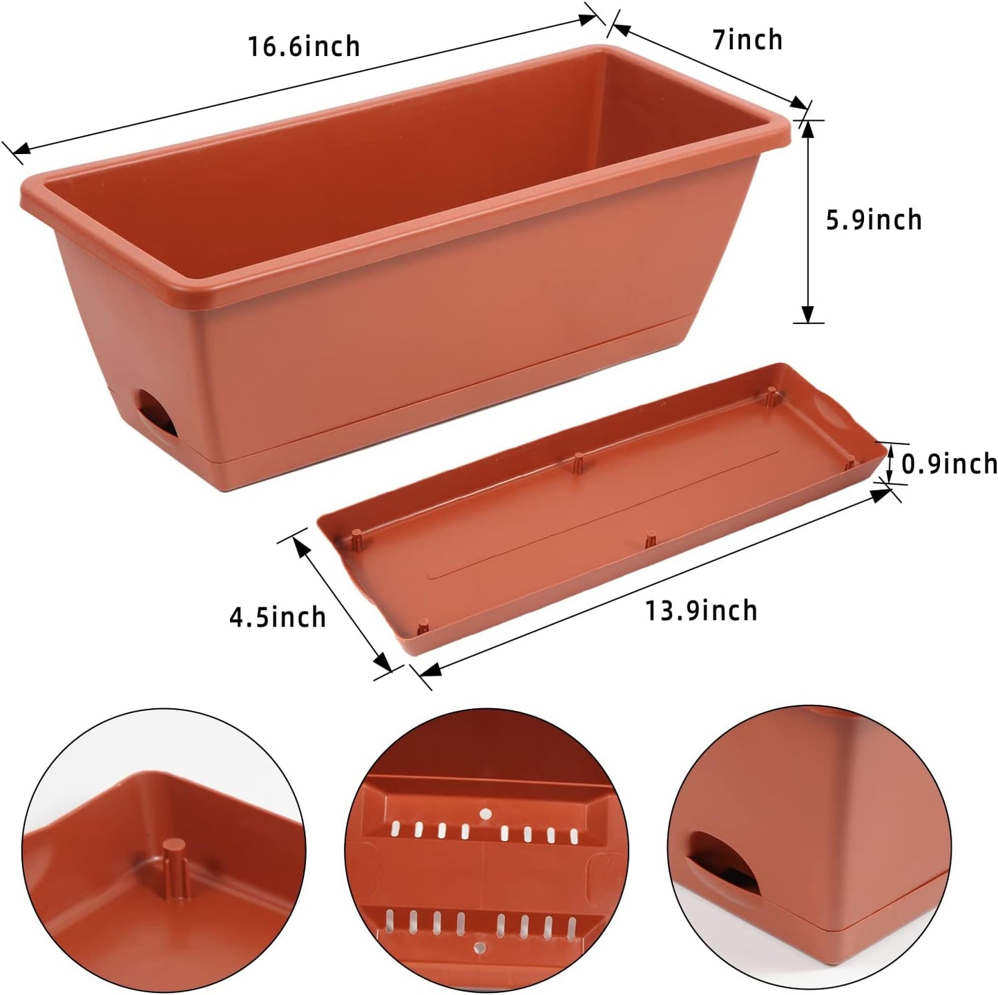 8 Pzas Macetero Plástico Rectangular 17pulg Ventana Jardín Rojo