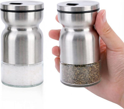 Juego de saleros y pimenteros de vidrio con agujeros ajustables para cocina, barbacoa y bar