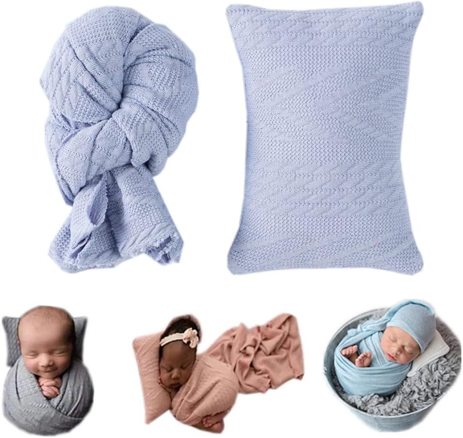 Juego accesorios foto bebé manta elástica almohadilla azul claro