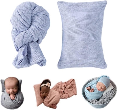Juego accesorios foto bebé manta elástica almohadilla azul claro