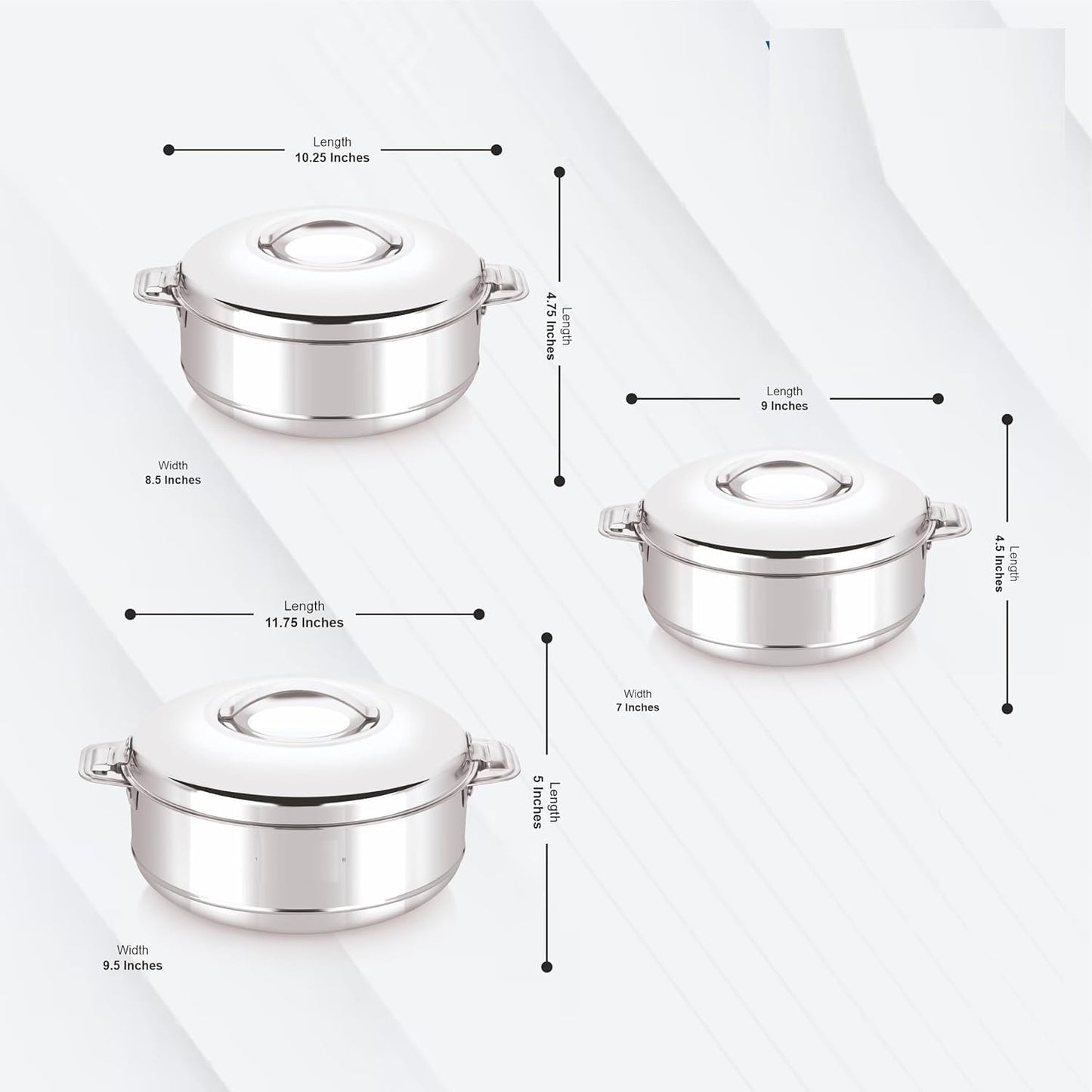 Set 3 Cacerolas Acero Inox Aislamiento Caliente Fáciles Transporte