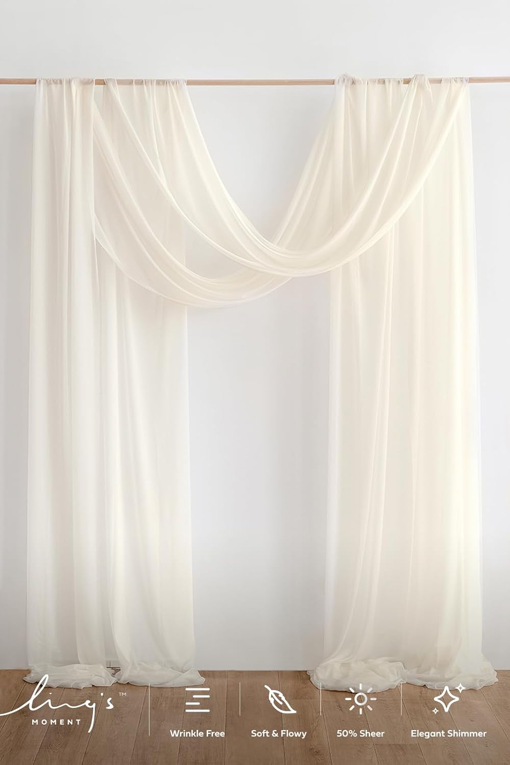 Tela drapeada para arco boda 2 paneles 32ftx30pulg gasa marfil
