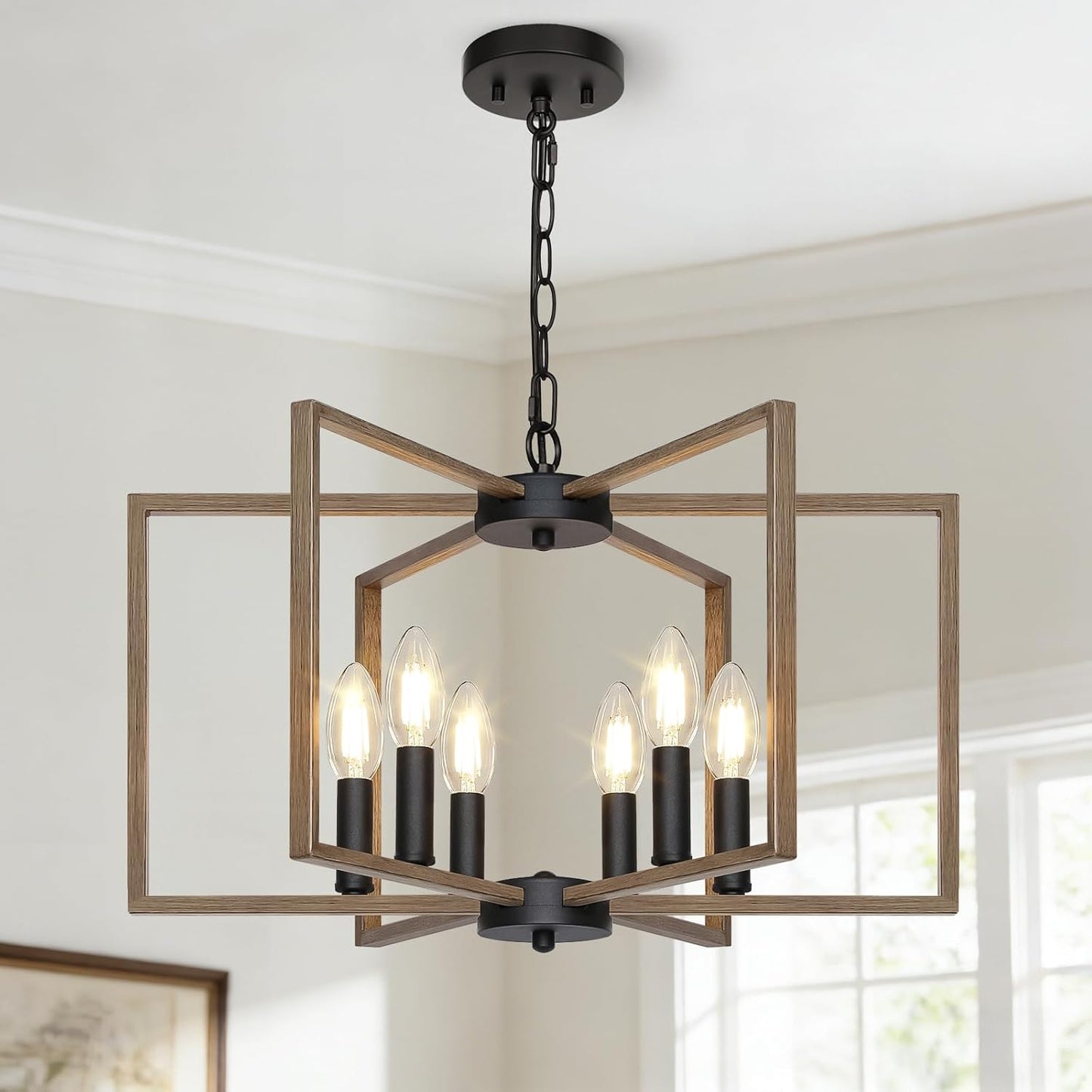 Lámpara de techo 6 luces madera pintada base E12 rústica