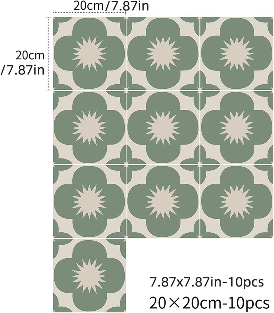 Adhesivo vintage impermeable para azulejos baño cocina 7.87x7.87pulg