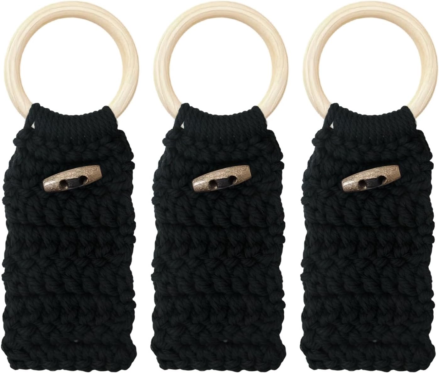 Anillo soporte toallas macramé 3 ganchos estilo bohemio negro