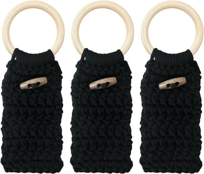Anillo soporte toallas macramé 3 ganchos estilo bohemio negro