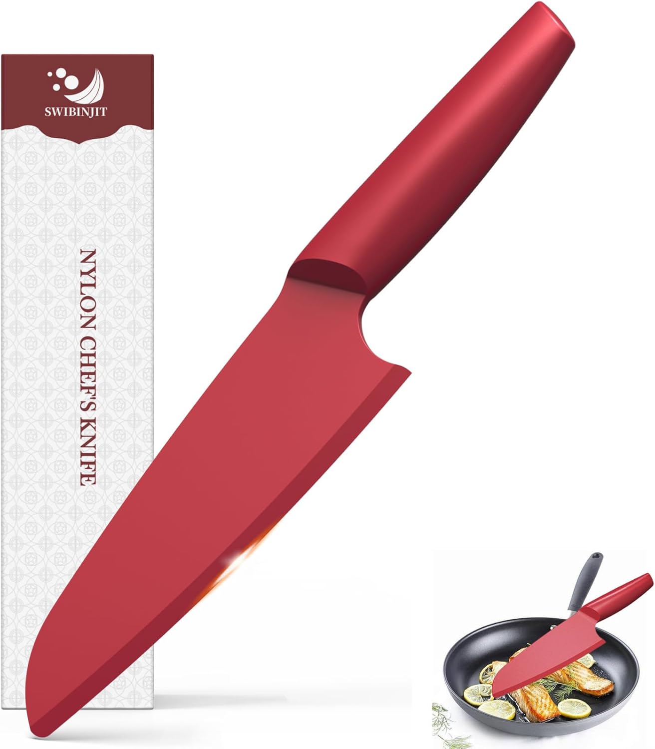 Cuchillo de plástico para sartenes antiadherentes 9 pulgadas rojo