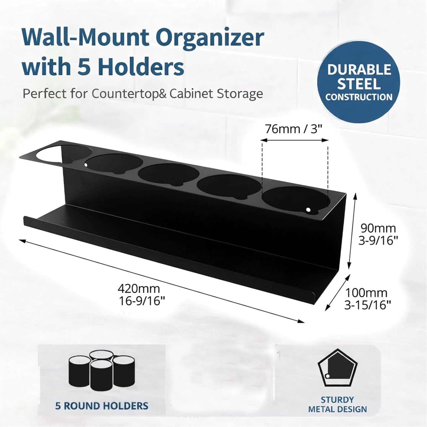 4 Soportes Botellas Aerosol Pared Estante Negro Acero 20 Agujeros