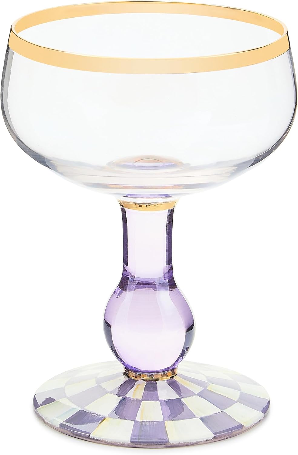 Vaso Cupé Cristal Decorativo 11oz Cuadros Violeta Blanco