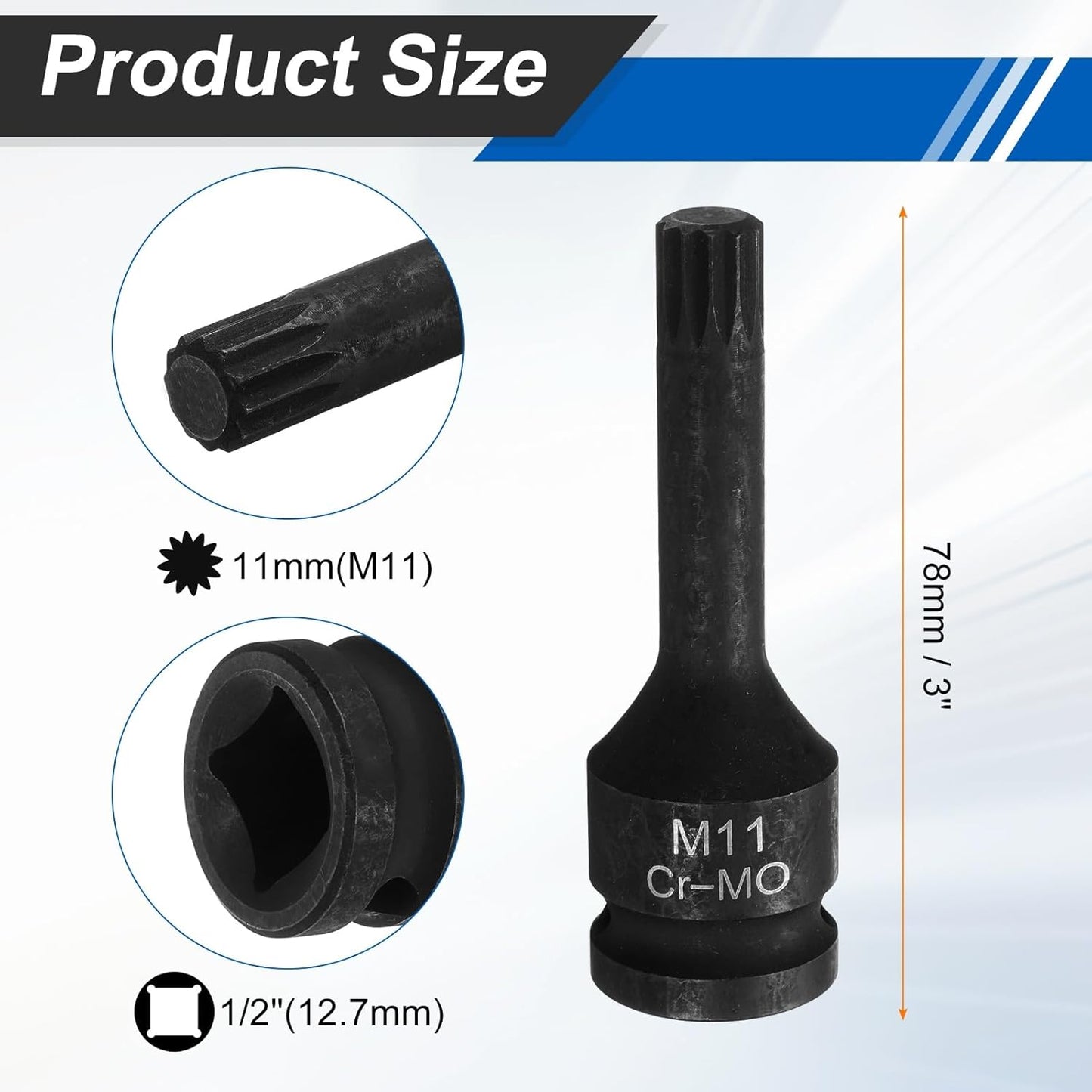 3 Pzas llave impacto acero CR-MO 0.433pulgada M11