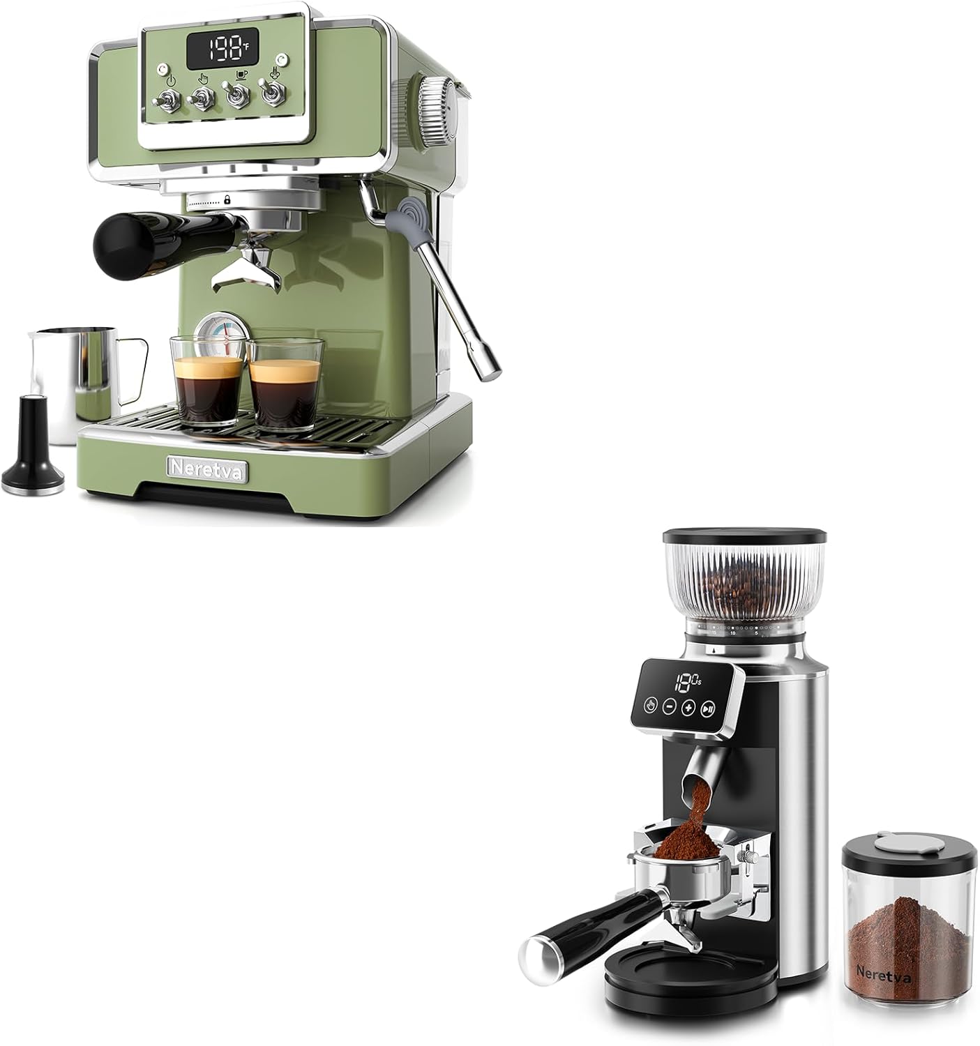 Molinillo y Cafetera Espresso Acero Inox 2en1