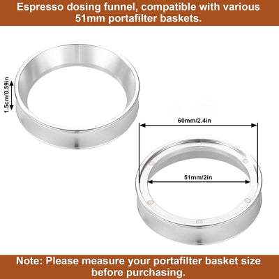 Embudo dosificador espresso acero inox con imán y cepillo