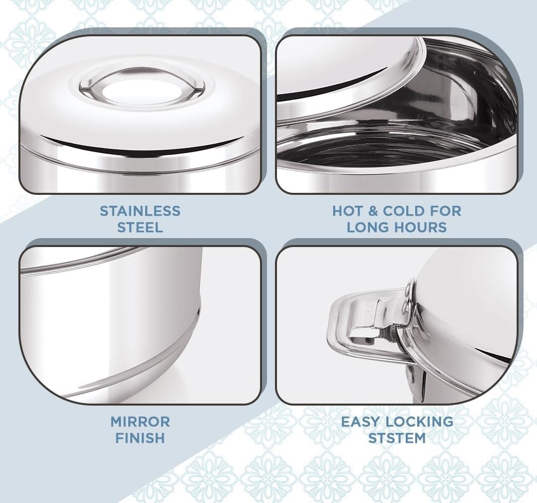 Cazuela acero inox aislada vapor set 3 unidades plata