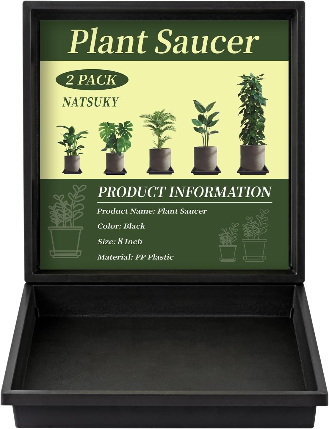 Platillo cuadrado plástico para plantas 8-14 pulg 2 pzas