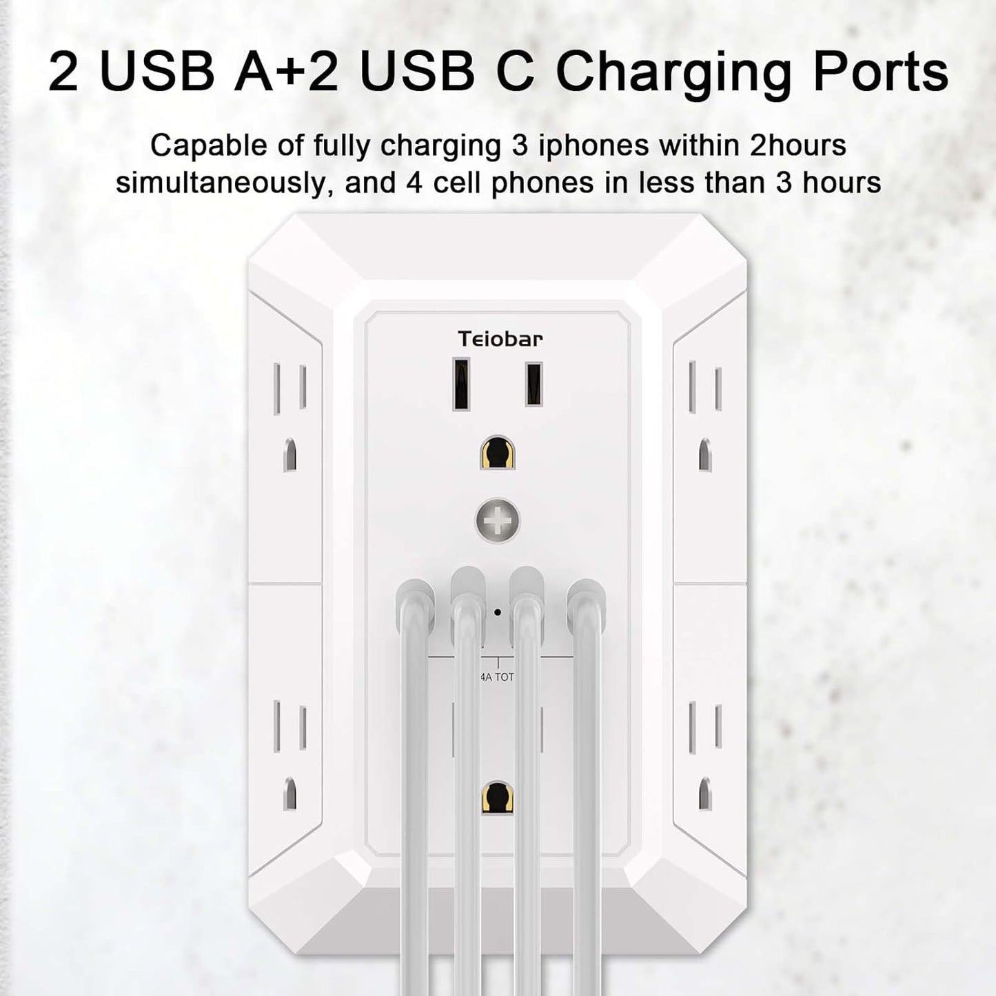 Protector sobretensiones pared con 6 enchufes y 4 puertos USB
